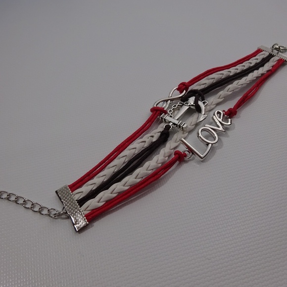 Love Anchor Leather Charm Bracelet Silver Plated - Picture 2 of 4